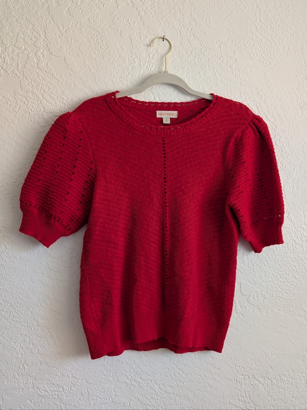 Knox Rose Red Puff-Sleeve Crewneck Sweater